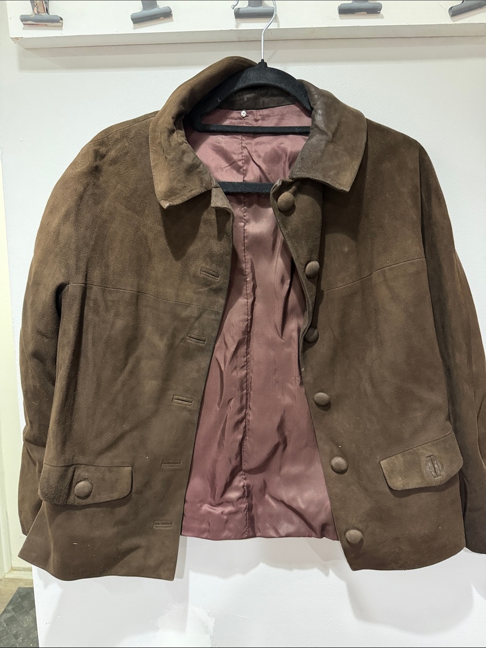 Brown Suede Women's Jacket with Mauve Lining